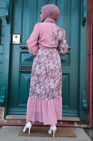 Neva Style - Desenli Pudra Tesettür Elbise 12328PD - Thumbnail
