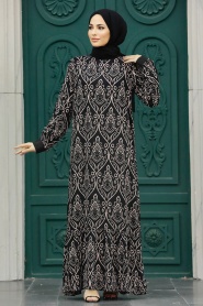 Neva Style - Desenli Pudra Tesettür Elbise 2297PD - Thumbnail