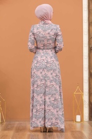 Neva Style - Desenli Pudra Tesettür Elbise 815401PD - Thumbnail