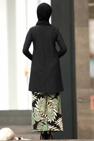 Neva Style - Desenli Siyah İkili Tesettür Takım 10804S - Thumbnail