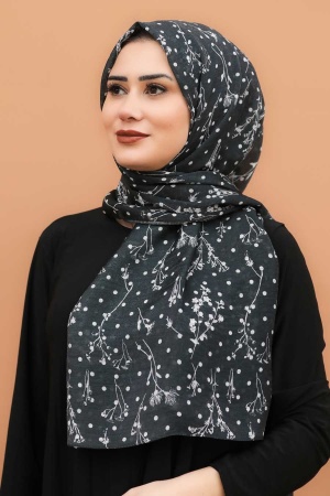 Neva Style - Desenli Siyah Şal 7543S - 1
