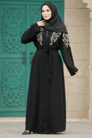 Neva Style - Desenli Siyah Tesettür Abaya 90701S - Thumbnail
