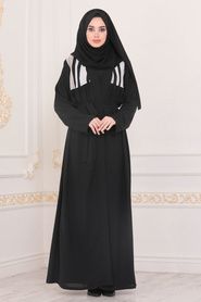 Neva Style - Desenli Siyah Tesettür Abaya 9175S - Thumbnail