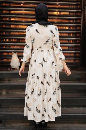 Neva Style - Desenli Siyah Tesettür Elbise 10293S - 2