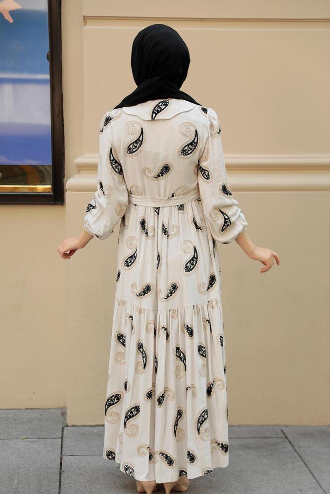Neva Style - Desenli Siyah Tesettür Elbise 10302S - 3