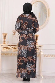 Neva Style - Desenli Siyah Tesettür Elbise 11075S - Thumbnail