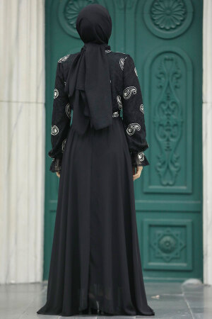Neva Style - Desenli Siyah Tesettür Elbise 12170S - 4