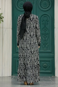 Neva Style - Desenli Siyah Tesettür Elbise 2297S - Thumbnail