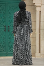 Neva Style - Desenli Siyah Tesettür Elbise 279084S - Thumbnail