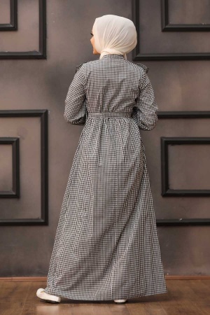 Neva Style - Desenli Siyah Tesettür Elbise 43501S - 2