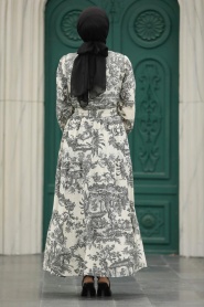 Neva Style - Desenli Siyah Tesettür Elbise 5888S - Thumbnail