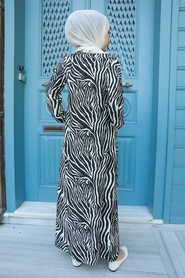 Neva Style - Desenli Siyah Tesettür Elbise 66815S - Thumbnail