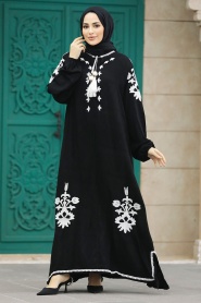 Neva Style - Desenli Siyah Tesettür Elbise 67001S - Thumbnail