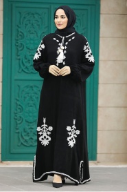 Neva Style - Desenli Siyah Tesettür Elbise 67001S - Thumbnail