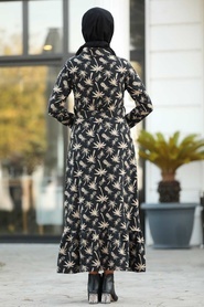 Neva Style - Desenli Siyah Tesettür Elbise 80362S - Thumbnail