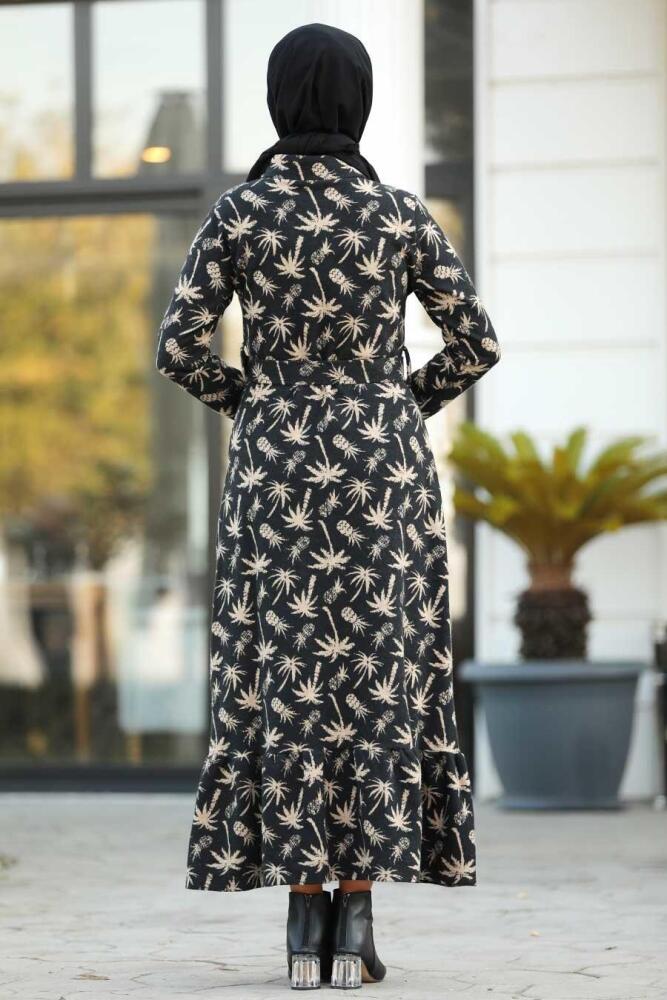 Neva Style - Desenli Siyah Tesettür Elbise 80362S - 2
