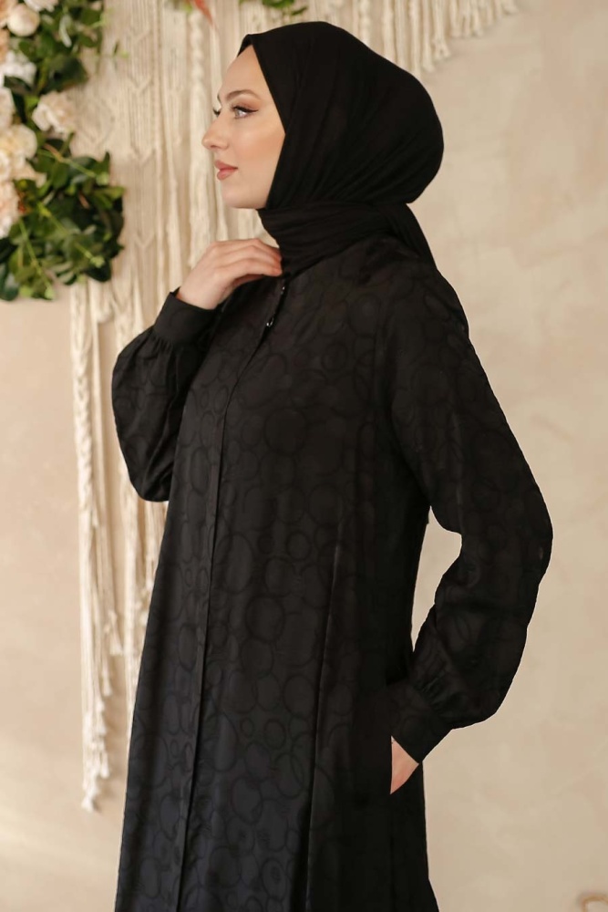  Desenli Siyah Tesettür Ferace 353800S - 1