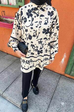 Neva Style - Desenli Siyah Tesettür İkili Takım 9293S - 2