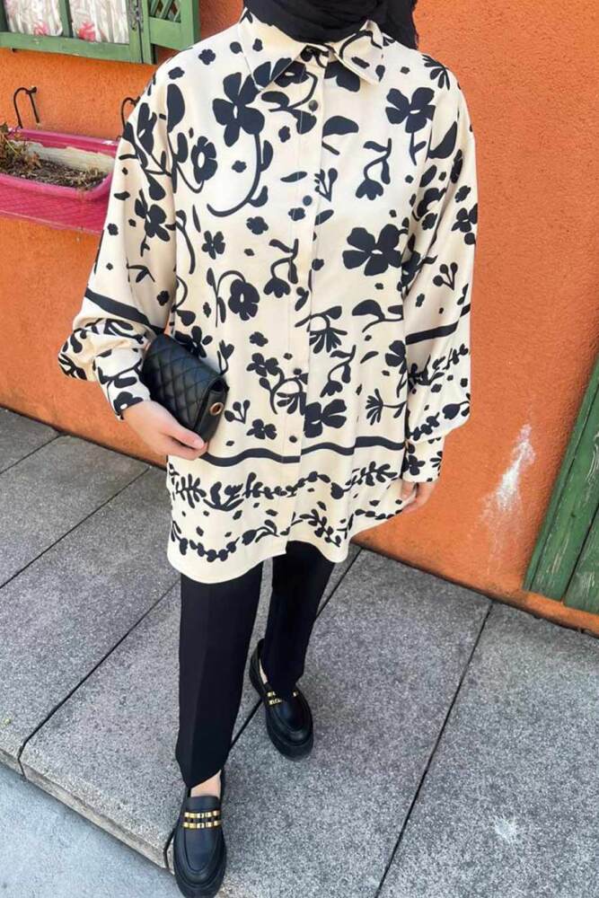 Neva Style - Desenli Siyah Tesettür İkili Takım 9293S - 2