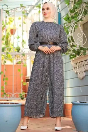  Desenli Siyah Tesettür Tulum 2218S - 1