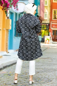 Neva Style - Desenli Siyah Tesettür Tunik 20350S - Thumbnail