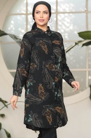 Neva Style - Desenli Siyah Tesettür Tunik 25012S - Thumbnail