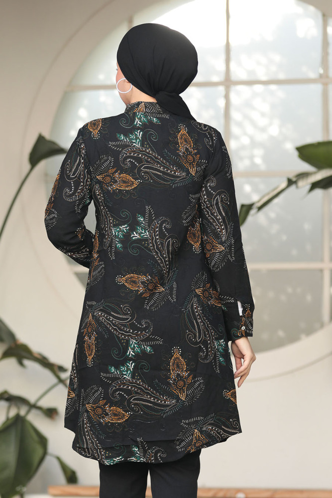  Desenli Siyah Tesettür Tunik 25012S - 3