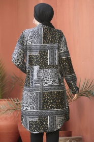 Neva Style - Desenli Siyah Tesettür Viskon Tunik 11561S - Thumbnail