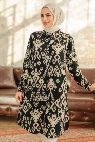 Neva Style - Desenli Siyah Tesettür Viskon Tunik 11627S - Thumbnail