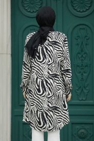 Neva Style - Desenli Siyah Tesettür Viskon Tunik 11633S - Thumbnail
