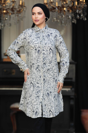  Desenli Siyah Tesettür Viskon Tunik 11673S - 2