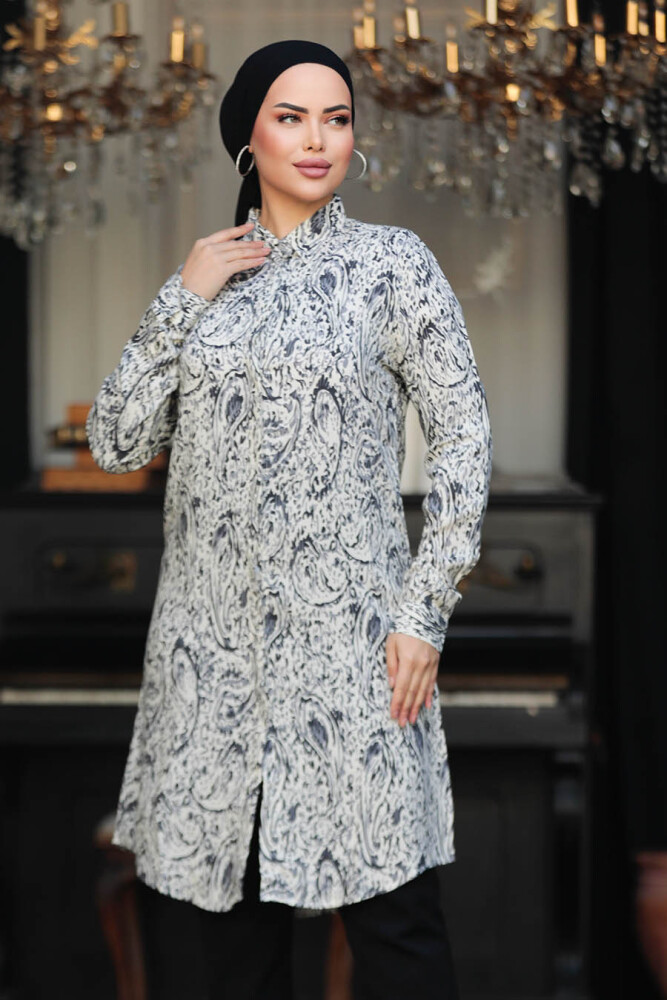  Desenli Siyah Tesettür Viskon Tunik 11673S - 1