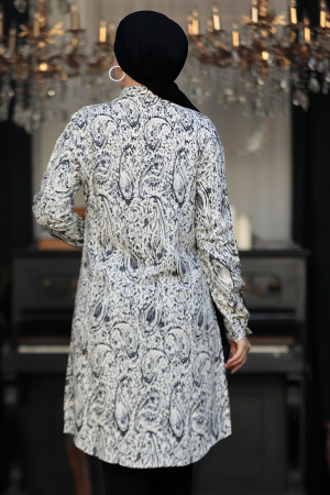  Desenli Siyah Tesettür Viskon Tunik 11673S - 3