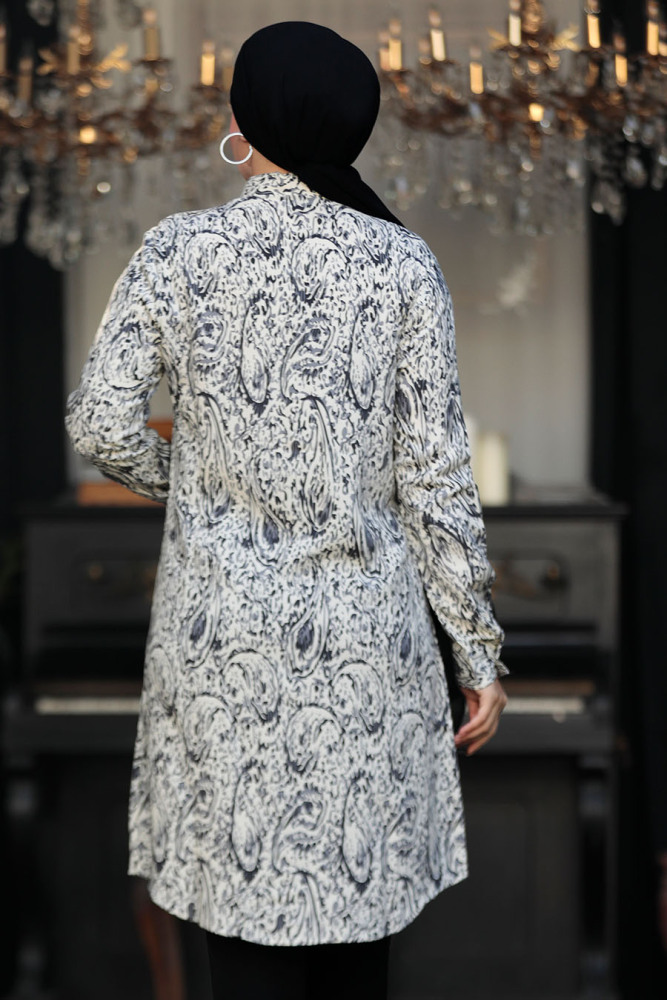  Desenli Siyah Tesettür Viskon Tunik 11673S - 3