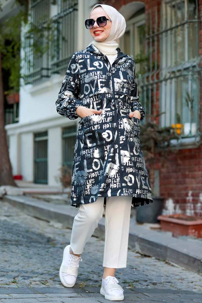 Neva Style - Black Hijab Raincoat 8923S - NEVA STYLE