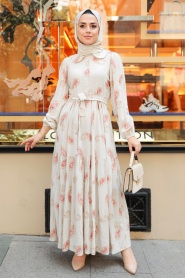 Neva Style - Desenli Somon Tesettür Elbise 10302SMN - Thumbnail