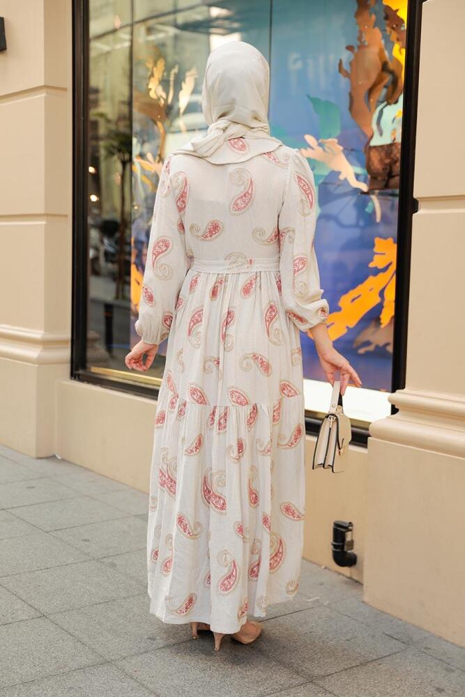 Neva Style - Desenli Somon Tesettür Elbise 10302SMN - 6