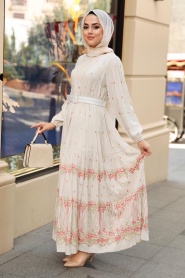 Neva Style - Desenli Somon Tesettür Elbise 10349SMN - Thumbnail