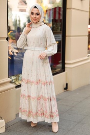 Neva Style - Desenli Somon Tesettür Elbise 10349SMN - Thumbnail
