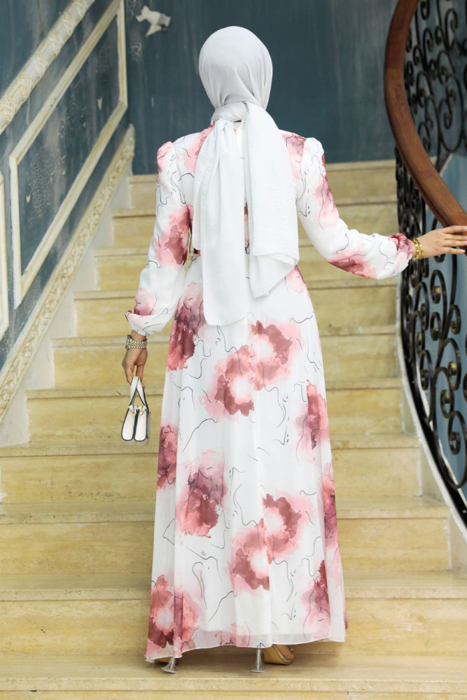 Neva Style - Desenli Somon Tesettür Elbise 279313SMN - 4