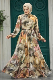 Neva Style - Desenli Somon Tesettür Elbise 30058SMN - Thumbnail