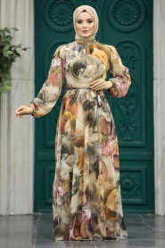 Neva Style - Desenli Somon Tesettür Elbise 30058SMN - Thumbnail