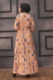 Neva Style - Desenli Somon Tesettür Elbise 31630SMN - Thumbnail