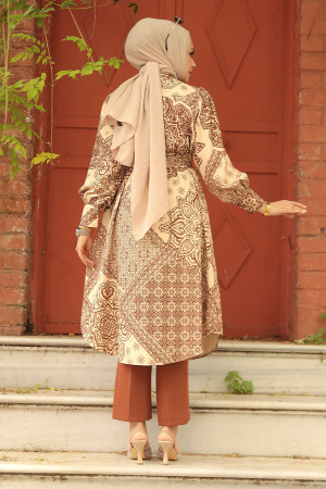 Neva Style - Desenli Taba Tesettür İkili Takım 9291TB - 3