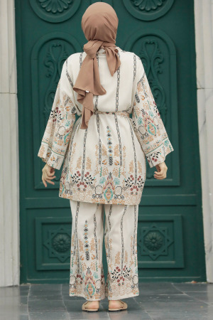  Desenli Taba Tesettür Kimono İkili Takım 12120TB - 3