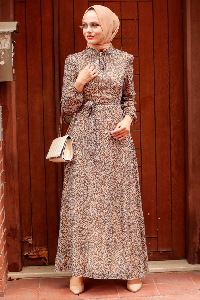 Neva Style - Desenli Tesettür Elbise 27920BS - 1