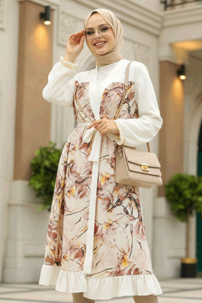  Desenli Tesettür Kimono 86510DSN - 1