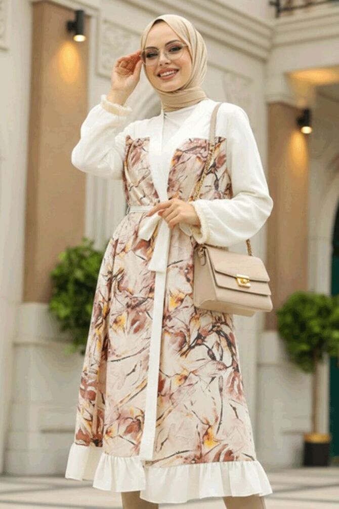  Desenli Tesettür Kimono 86510DSN - NEVA STYLE