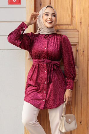 Neva Style - Desenli Vişne Tesettür Tunik 92670VSN - 3