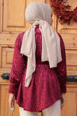 Neva Style - Desenli Vişne Tesettür Tunik 92670VSN - 4